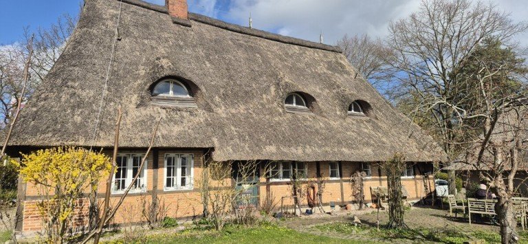 Ansicht Sonnenseite Brodersdorf Landhaus Einzigartiges Reetdach-Idyll von 1815 am Feldrand in Strandn�he